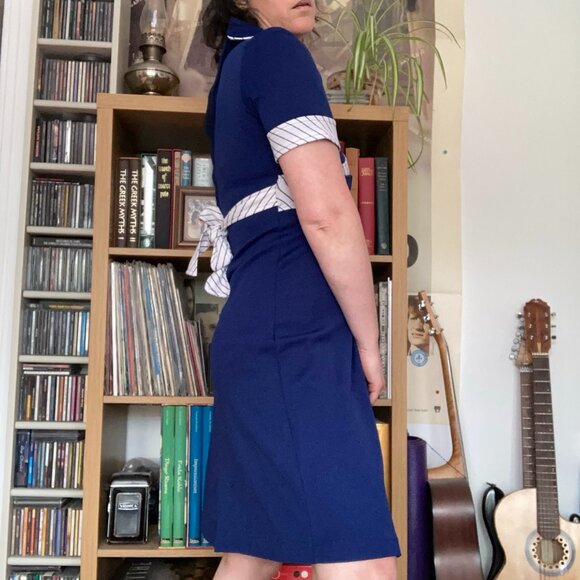 Vintage 1970s Handmade Blue and White Dress - Picture 2 of 9